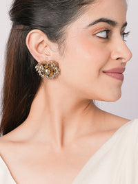 Handcrafted Aaradhya Regal Bloom Earrings featuring floral brass detailing with intricate beadwork and an elegant Antique Finish.