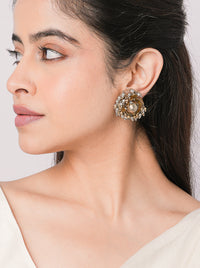 Handcrafted Aaradhya Regal Bloom Earrings featuring floral brass detailing with intricate beadwork and an elegant Antique Finish.