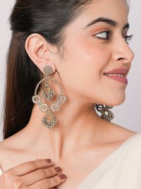 Handcrafted Anupma Opulent Chandbali Earrings featuring brass metal, intricate beadwork, pearl accents and an elegant Antique Finish for bridal and festive wear.