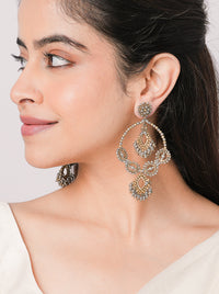 Handcrafted Anupma Opulent Chandbali Earrings featuring brass metal, intricate beadwork, pearl accents and an elegant Antique Finish for bridal and festive wear.