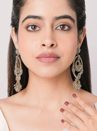 Handcrafted Anupma Opulent Chandbali Earrings featuring brass metal, intricate beadwork, pearl accents and an elegant Antique Finish for bridal and festive wear.