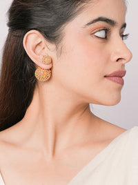 Cyrus Elegant Stud Earrings featuring handcrafted textured double-sphere brass studs with a Gold Tone Finish for contemporary everyday and festive styling.