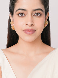 Cyrus Elegant Stud Earrings featuring handcrafted textured double-sphere brass studs with a Gold Tone Finish for contemporary everyday and festive styling.