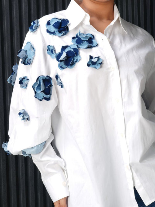 Denim Floral Shirt Vaidaan - Main Image