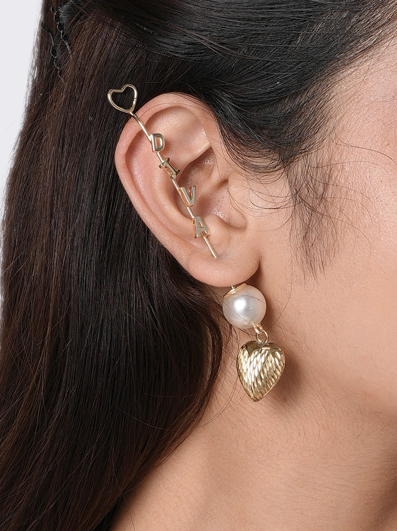 Diva Moodcuff handcrafted in brass metal with vertical DIVA lettering, an open heart accent and a Gold Tone Finish, perfect for parties, festive occasions, destination weddings and contemporary statement styling.