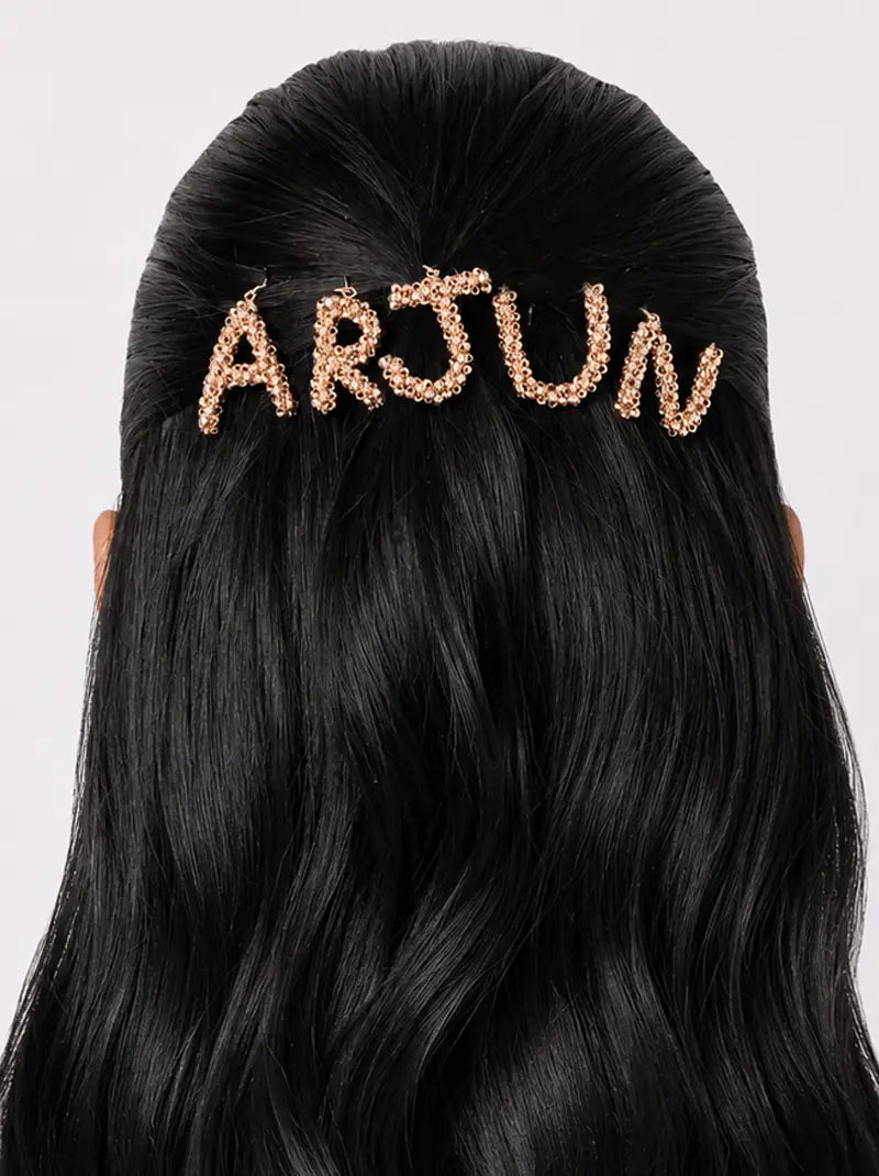 Initial Personalised Letter Hair Clip featuring sparkling crystal embellishments in a rose gold tone finish, ideal for personalised bridal hairstyles, parties, gifting and special occasions.