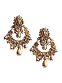 Handcrafted Koppal Celestial Drop Earrings featuring brass metal, pearl accents and intricate beadwork with an elegant Antique Finish.
