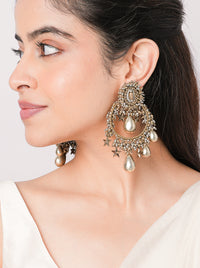 Handcrafted Koppal Celestial Drop Earrings featuring brass metal, pearl accents and intricate beadwork with an elegant Antique Finish.