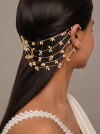 myra pearl drape earchain in gold tone finish