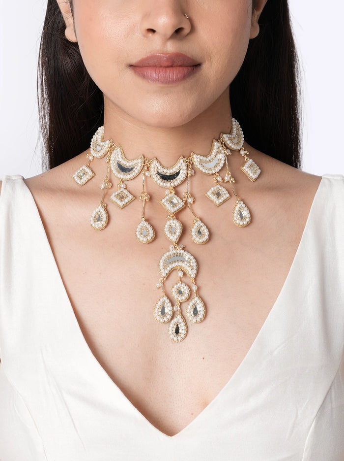 Navya Embriodered Mirror Choker