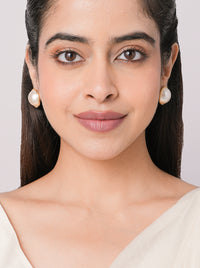 Panda Pearl Stud Earrings handcrafted with luminous faux pearls set in a sleek Gold Tone Finish, perfect for everyday wear, office styling, festive occasions and elegant minimal looks.