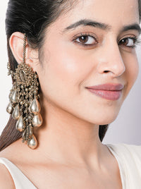 Shaaravi Handmade Indian Earrings handcrafted with brass metal, glass stones, intricate traditional detailing, and an Antique Tone Finish, perfect for weddings, festive celebrations, receptions, and ethnic styling.