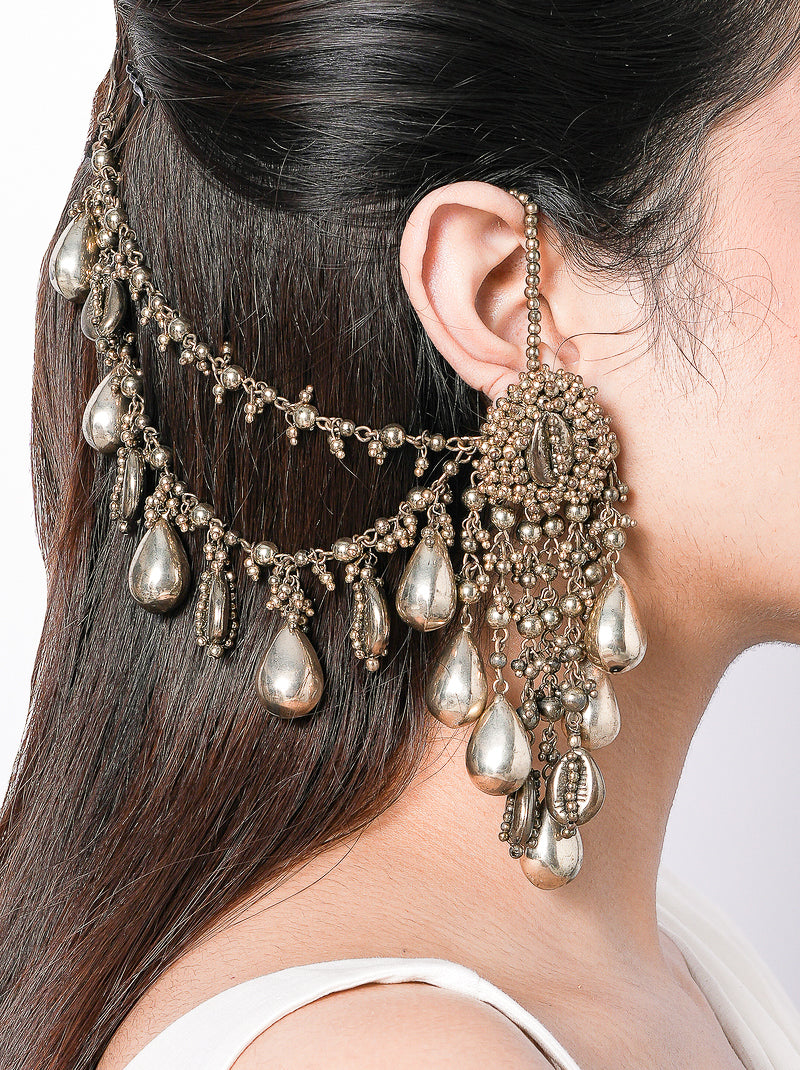 Shaaravi Handmade Indian Earrings handcrafted with brass metal, glass stones, intricate traditional detailing, and an Antique Tone Finish, perfect for weddings, festive celebrations, receptions, and ethnic styling.