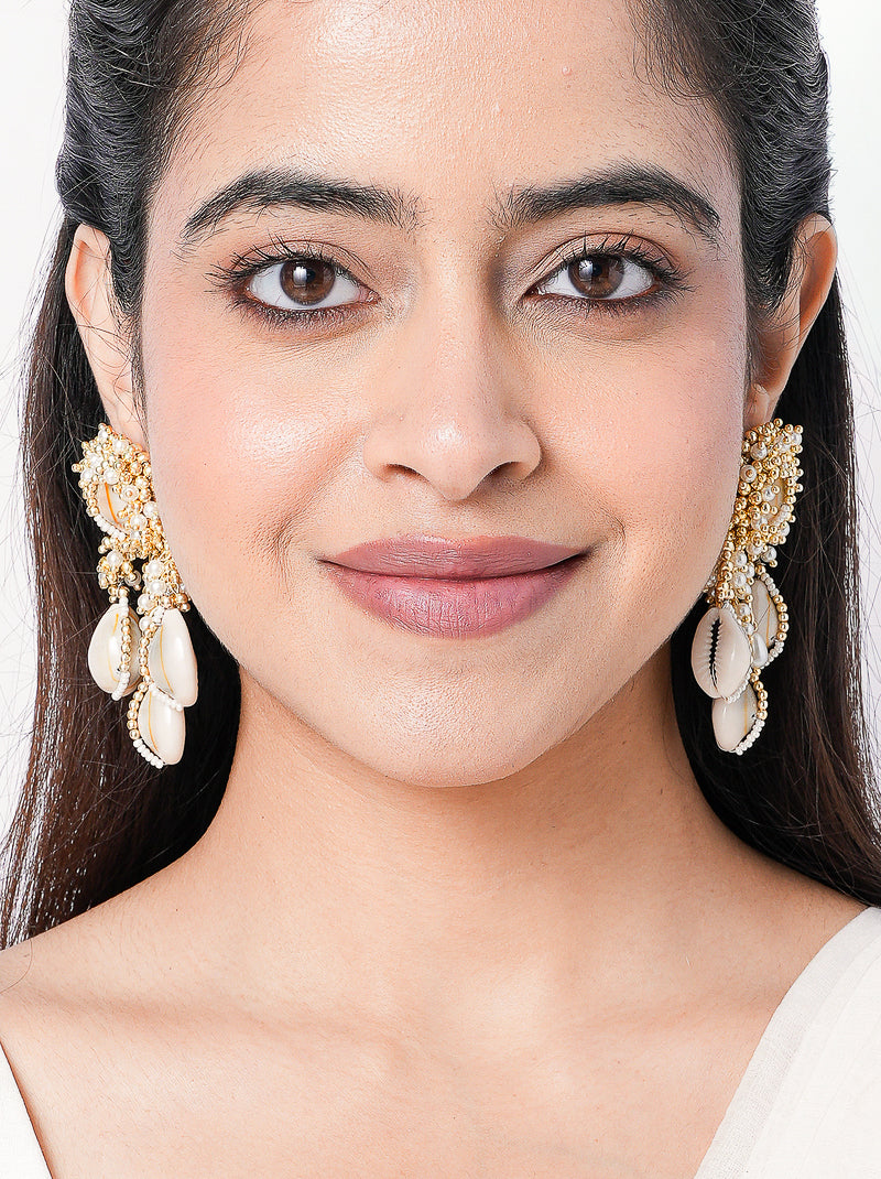 Radha Cowrie Shell Pearl Statement Earrings