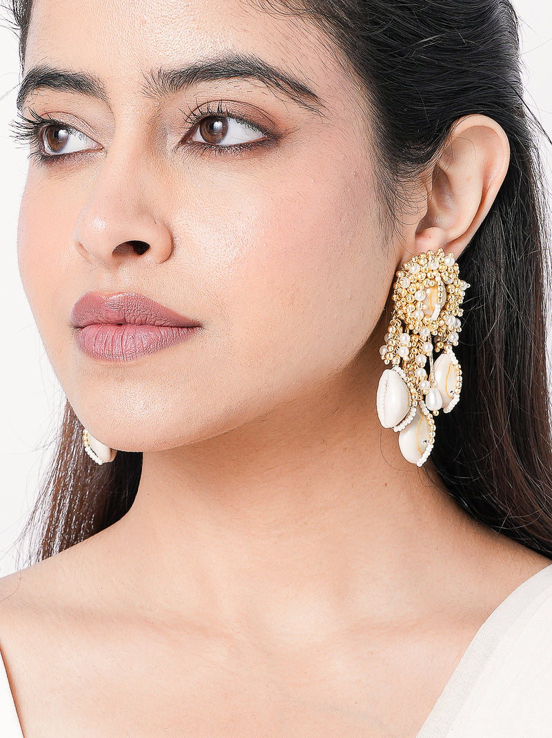 Radha Cowrie Shell Pearl Statement Earrings