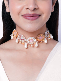 Induleka Pearl Drop Choker handcrafted with thread embroidery, faux pearls and delicate beadwork for elegant wedding and festive styling.