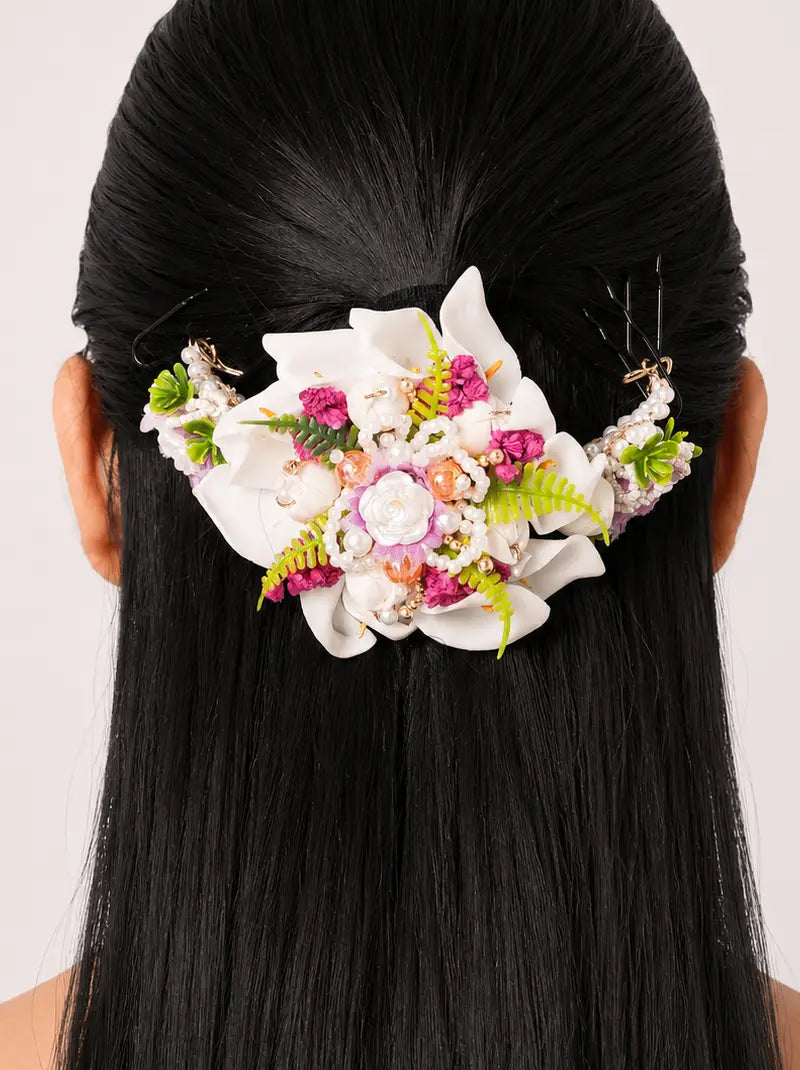 Malika Floral Hair Accessory | Handcrafted Bridal Hair Jewellery