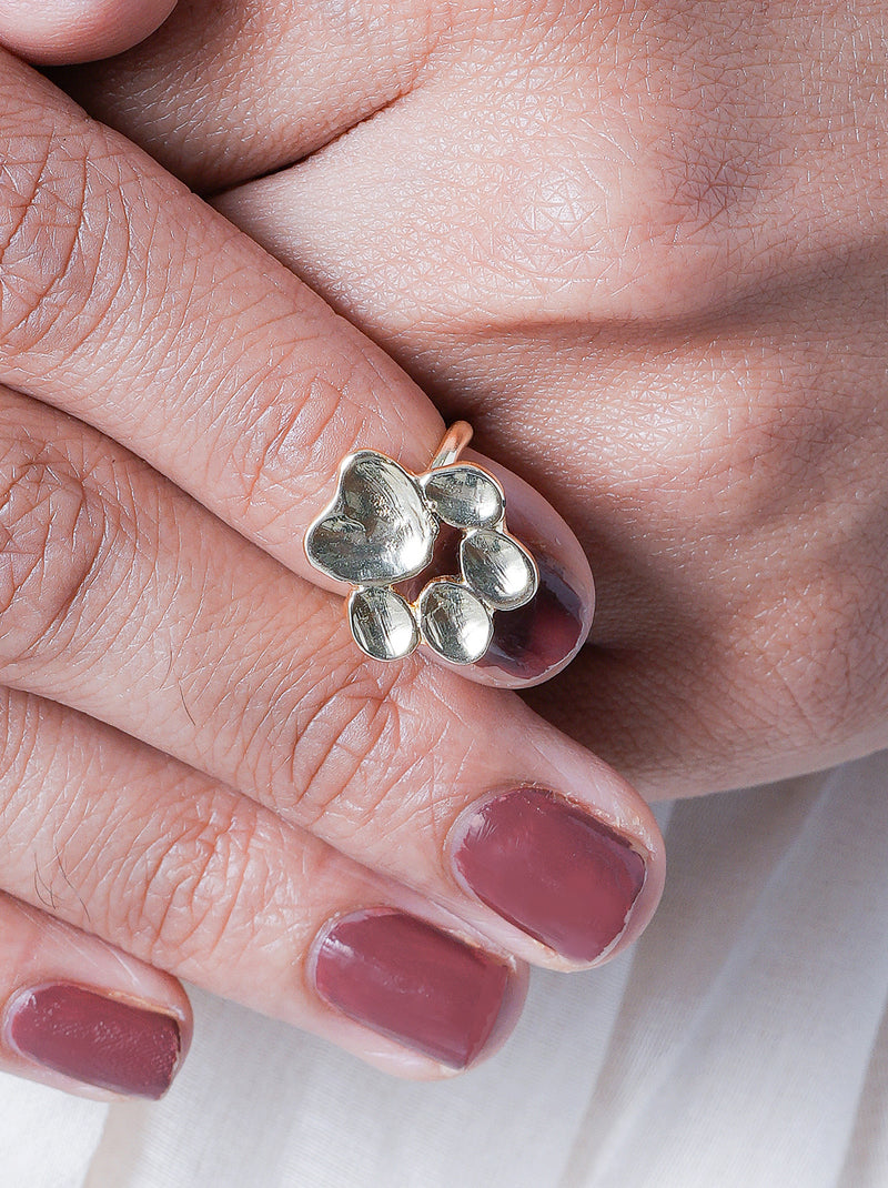 paw heart statement ring in gold tone finish