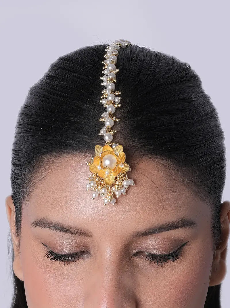 Shubhika Gold Pearl Maangtika