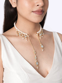 Vamika Mirror Designer Choker handcrafted with mirror accents, faux pearls, embroidered detailing and cascading tassels for bridal, wedding and festive styling.